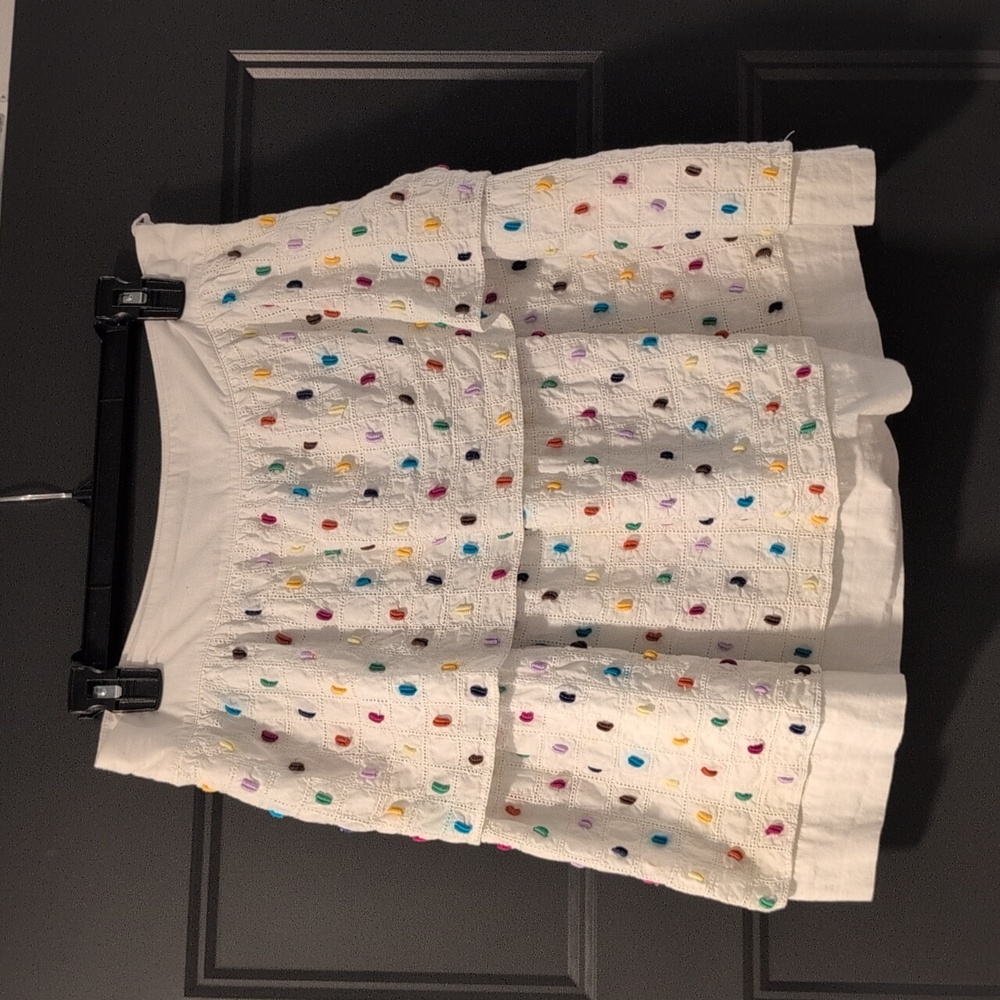Anthropologie Floreat It’s Your Move Tiered Cotton White Rainbow Skirt